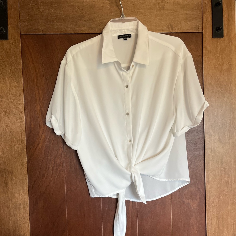 White Sheen Button Up Crop Top!